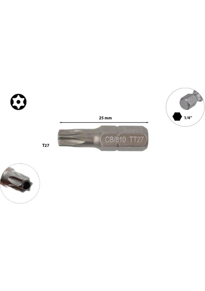 T27 x 25 mm Delikli Torx Bits Uç CB/810T (1 Adet)