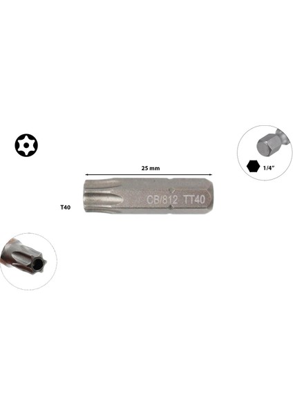 T40 x 25 mm Delikli Torx Bits Uç CB/812T (1 Adet )
