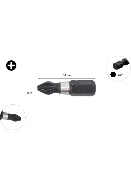 Ph2 x 25 mm Darbeli Yıldız Bits Uç CB/252TM (1 Adet)