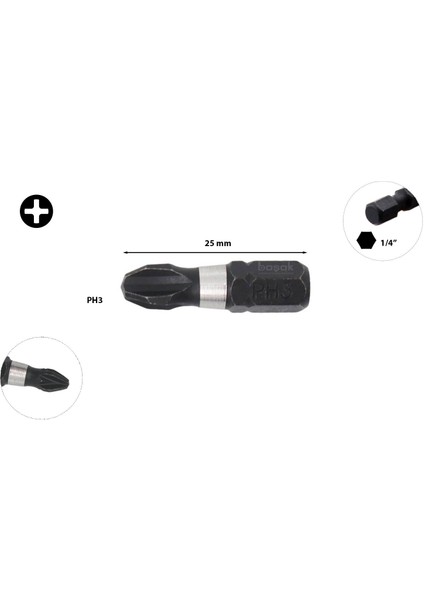 Ph3 x 25 mm Darbeli Yıldız Bits Uç CB/253TM (1 Adet)