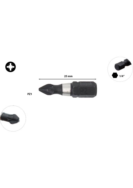 Pz1 x 25 mm Darbeli Yıldız Bits Uç CB/351TM (1 Adet)