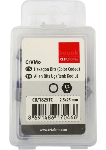 2.5 x 25 mm Allen Bits Uç Renk Kodlu CB/1825TC (1 Adet)