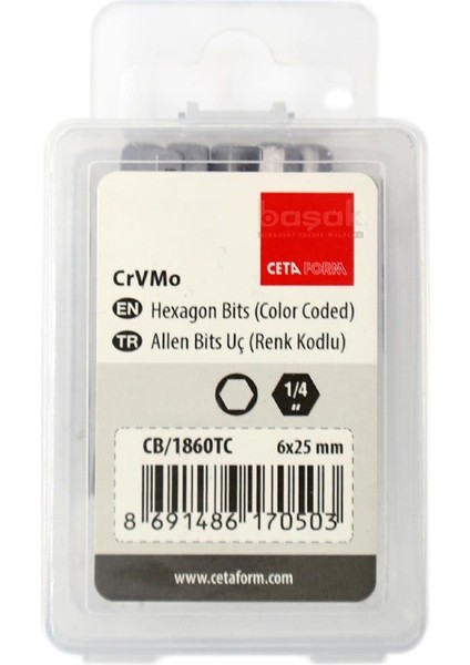 6 x 25 mm Allen Bits Uç Renk Kodlu CB/1860TC (1 Adet)