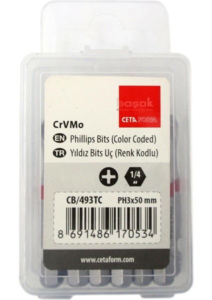 Ph3 x 50 mm Yıldız Bits Uç Renk Kodlu CB/493TC (1 Adet)