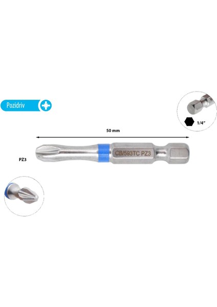 Pz 3 x 50 mm Yıldız Bits Uç Renk Kodlu CB/593TC (1 Adet)