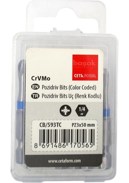 Pz 3 x 50 mm Yıldız Bits Uç Renk Kodlu CB/593TC (1 Adet)