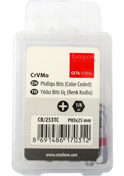 Ph3 x 25 mm Yıldız Bits Uç Renk Kodlu CB/253TC (1 Adet )