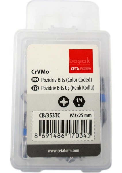 Pz 3 x 25 mm Yıldız Bits Uç Renk Kodlu CB/353TC (1 Adet)