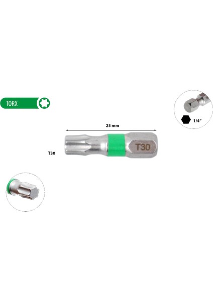 T30 x 25 mm Torx Bits Uç Renk Kodlu CB/811TC (1 Adet)