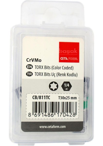T30 x 25 mm Torx Bits Uç Renk Kodlu CB/811TC (1 Adet)