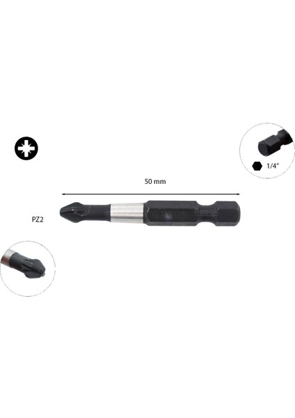 Pz2 x 50 mm Darbeli Yıldız Bits Uç CB/592TM (1 Adet )