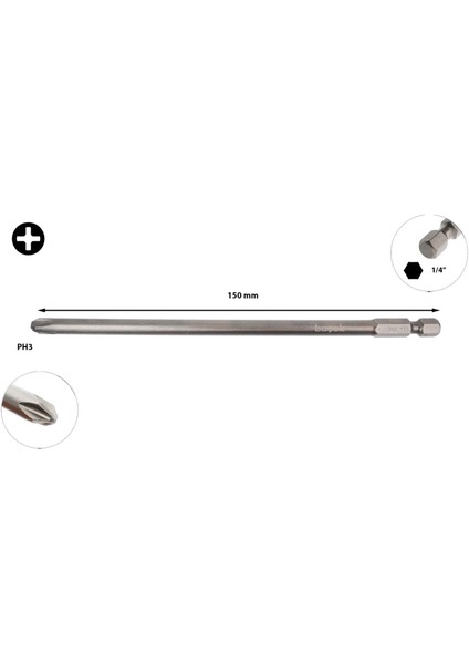 Ph3 x 150 mm Ekstra Uzun Yıldız Bits Uç CB/1523 (1 Adet)