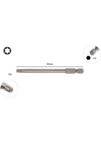 T25 x 90 mm Torx Bits Uç Uzun CB/8097 (1Adet)
