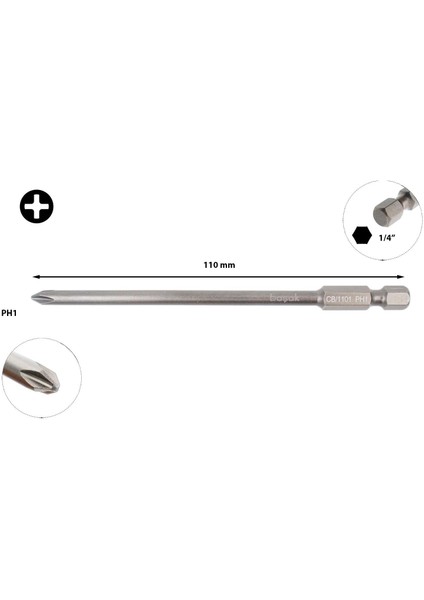 Ph1 x 110 mm Ekstra Uzun Yıldız Bits Uç CB/1101 (1 Adet)