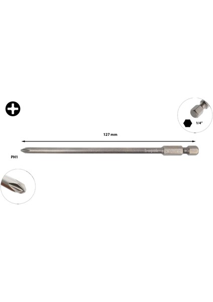 Ph1 x 127 mm Ekstra Uzun Yıldız Bits Uç CB/1271 (1 Adet)