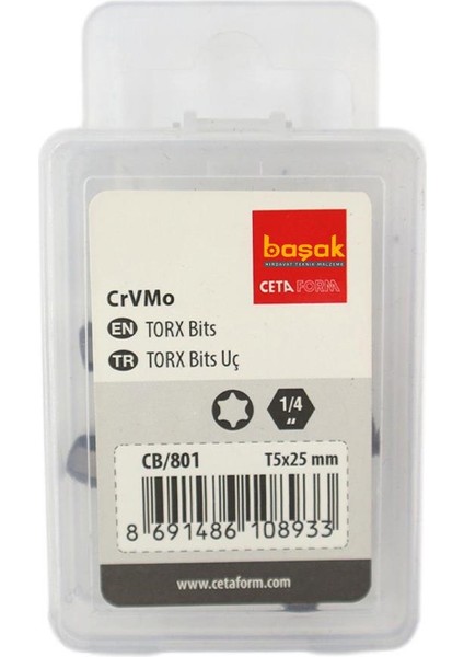 T5 x 25 mm Torx Bits Uç CB/801 (1 Adet)