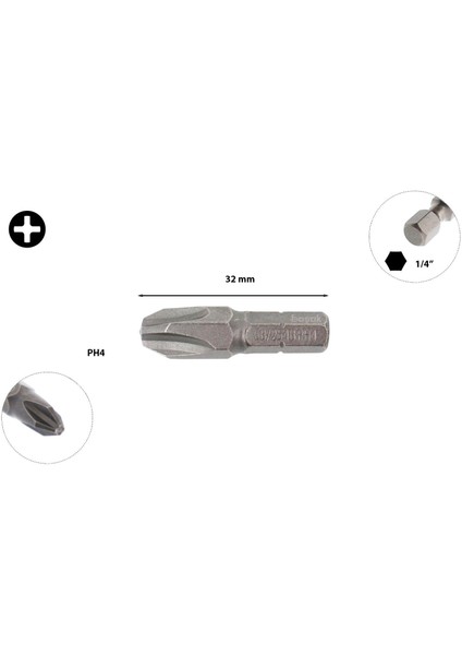 Ph4 x 32 mm Yıldız Bits Uç CB/254 (1 Adet)