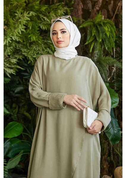 6394-TENSEL Standart Salaş Tunik Haki