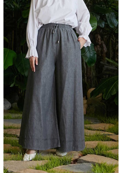 1138-LASTIKLI Bol Paça Pantolon Gri fiyatları