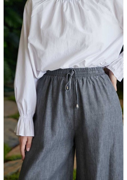 1138-LASTIKLI Bol Paça Pantolon Gri modelleri