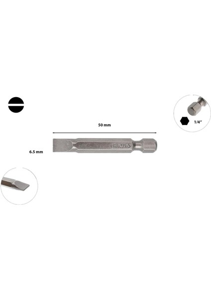 6,5 mm Düz Bits 50 mm CB/622 (1 Adet)