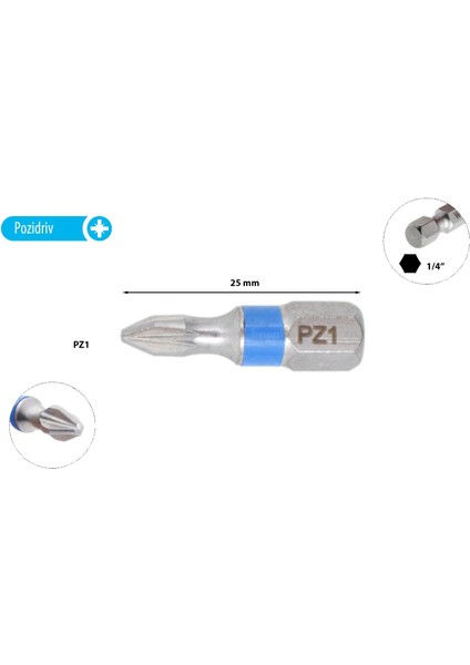 Pz 1 x 25 mm Yıldız Bits Uç Renk Kodlu CB/351TC (1 Adet)