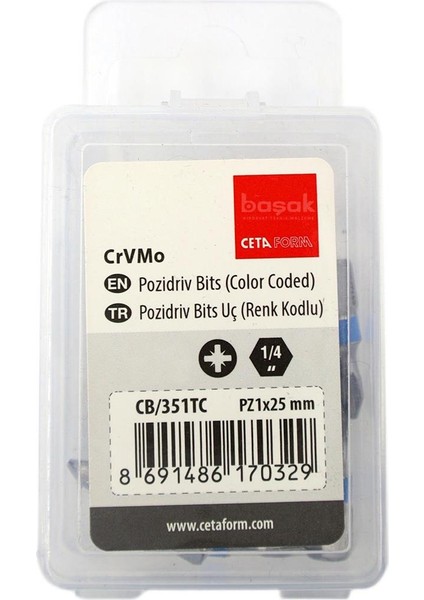 Pz 1 x 25 mm Yıldız Bits Uç Renk Kodlu CB/351TC (1 Adet)