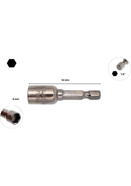 8 x 42 mm Manyetik Lokma BT/0842