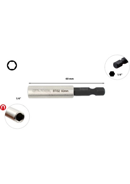 1/4" x 60 mm Manyetik Bits Tutucu Ceta/bt/02