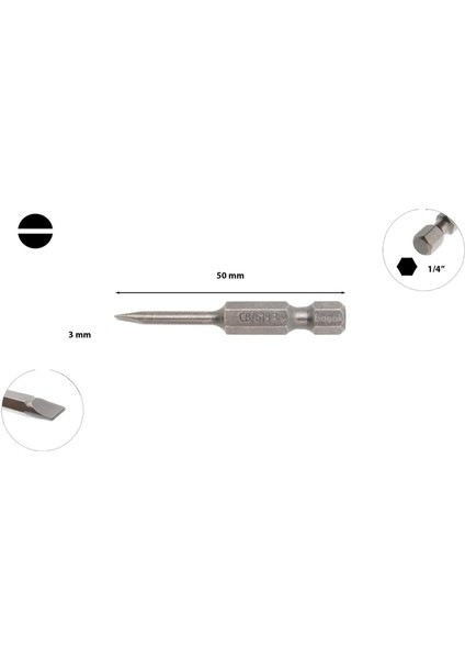 3 mm Düz Bits 50 mm CB/619 (1 Adet)