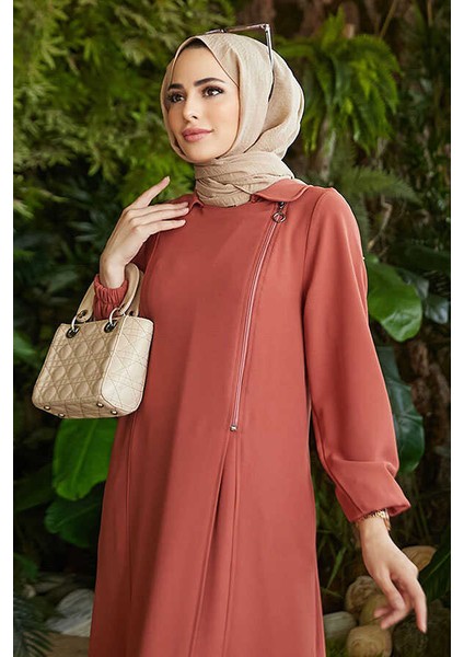 6541-KREP Yan Fermuarlı Ferace Kiremit modelleri