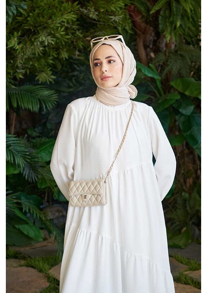 6614-BÜZGÜLÜ Berlin Elbise Beyaz fiyatları