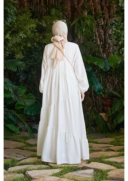 6614-BÜZGÜLÜ Berlin Elbise Beyaz fırsatları