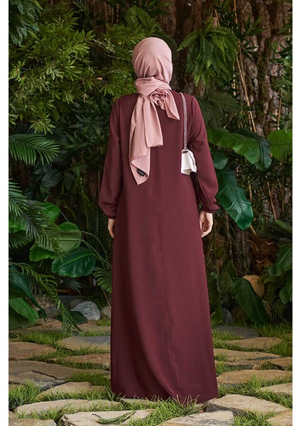 6482-BERLIN A Pileli Elbise Bordo modelleri