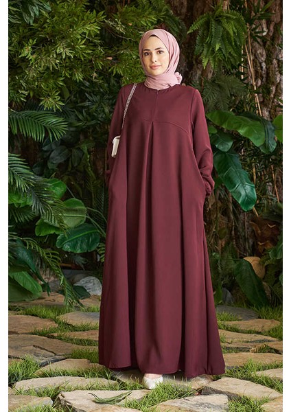 6482-BERLIN A Pileli Elbise Bordo fırsatları