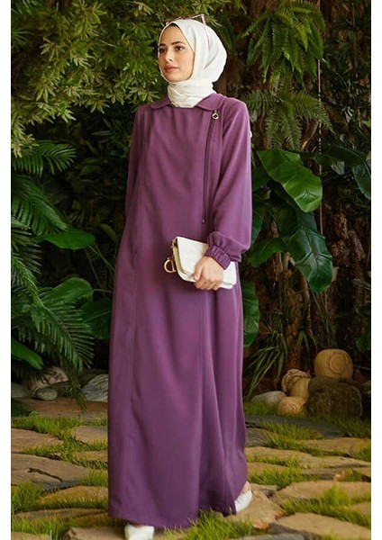 6541-KREP Yan Fermuarlı Ferace Koyu Lila fiyatları