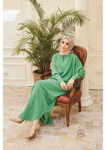 6571-KREP Abaya Açık Yeşil modelleri