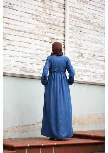 6497- Tensel Süs Bağcıklı Elbise Koyu Mavi modelleri