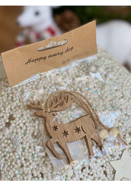 Yeni Yıl Yılbaşı Özel Ahşap Yıldızlı Geyik Çam Ağacı Ağaç Süsü 2li Lüks Set