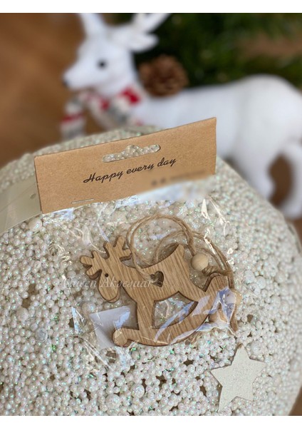 Yeni Yıl Yılbaşı Özel Ahşap Kalp Sallanan Geyik Çam Ağacı Ağaç Süsü 3 Lü Lüks Set