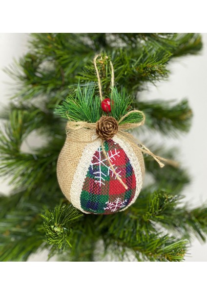 Yeni Yıl Yılbaşı Lüks Koleksiyonluk Ekose Kumaş Kar Desen Kokina Kozalak Top Çam Ağacı Süsü Tek