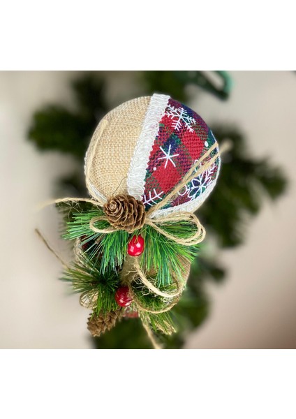 Yeni Yıl Yılbaşı Lüks Koleksiyonluk Ekose Kumaş Kar Desen Kokina Kozalak Top Çam Ağacı Süsü Tek modelleri