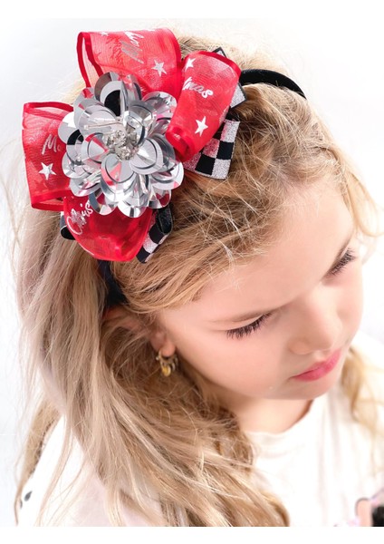 Lüks Tasarım Metalik Gümüş Taşlı Katmer Çiçek Kadife Taç Çocuk Yetişkin Tacı