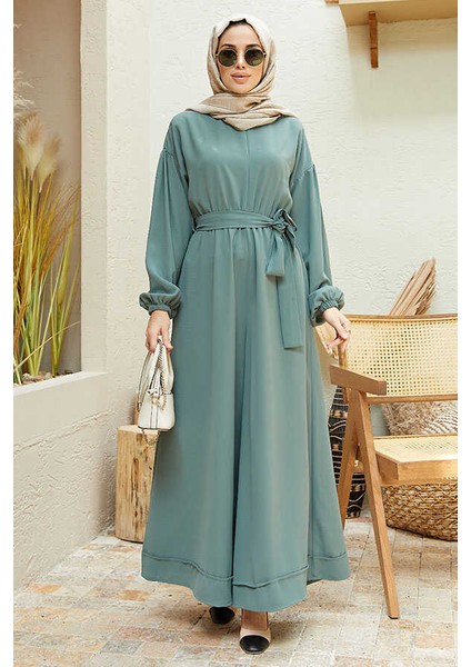 6569-KREP Tulum Elbise Mint Yeşili