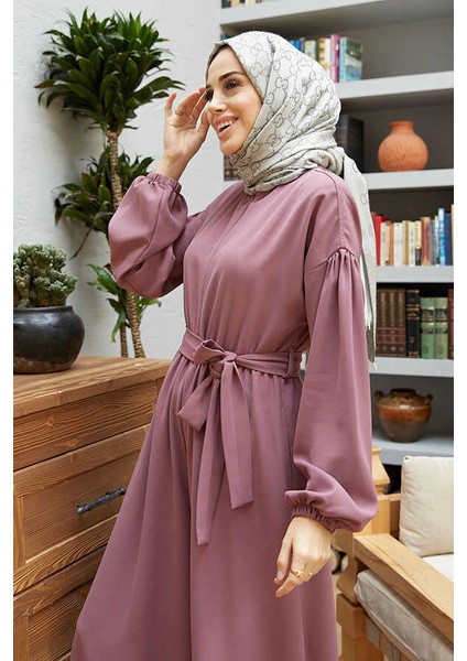 6569-KREP Tulum Elbise Gül Kurusu