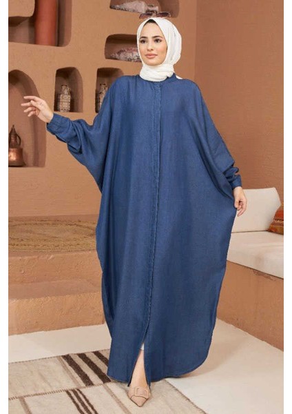 6571-TENSEL Abaya Koyu Mavi