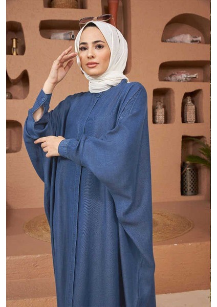6571-TENSEL Abaya Koyu Mavi modelleri