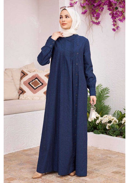 6508-YANDAN Düğmeli Ferace Lacivert fiyatları