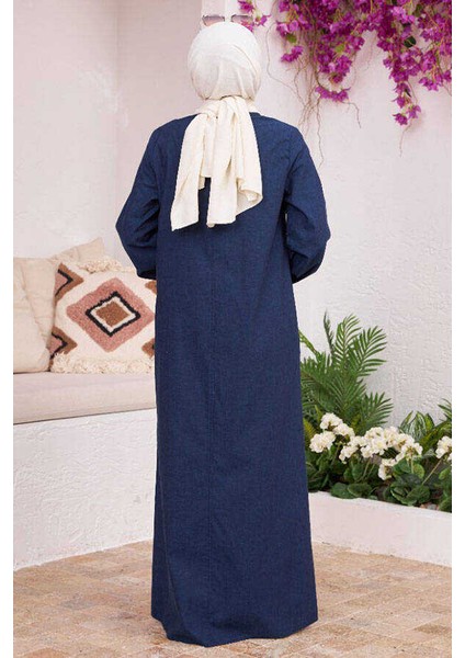 6508-YANDAN Düğmeli Ferace Lacivert fırsatları