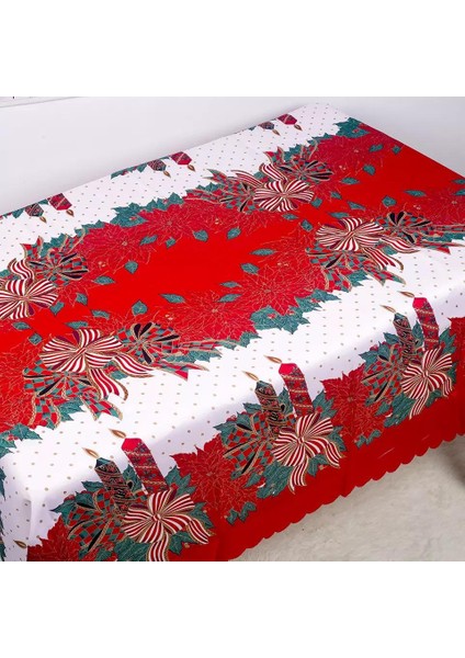 Yeni Yılbaşı Özel Lüks Sofra Sunum Dertsiz Leke Tutmaz Masa Örtüsü Puantiye Mum Desenli